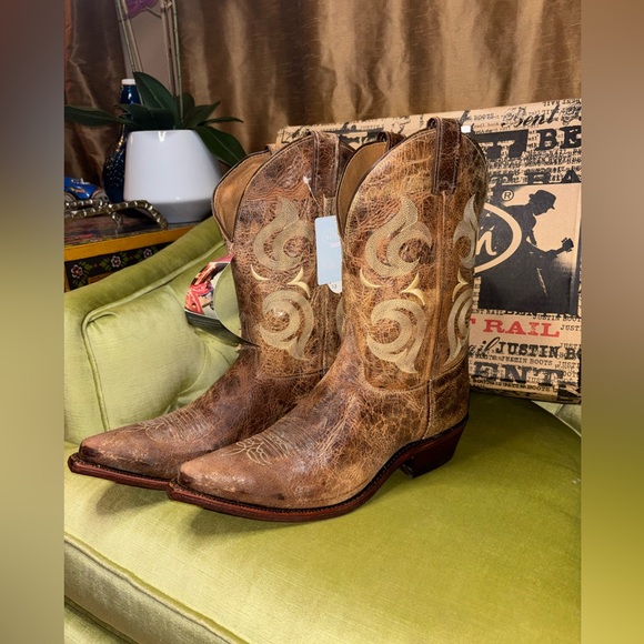 New Mens Primo Distressed Justin BR103 Bent Rail Cowboy Boots Snip Toe Size 12 D - Picture 11 of 11